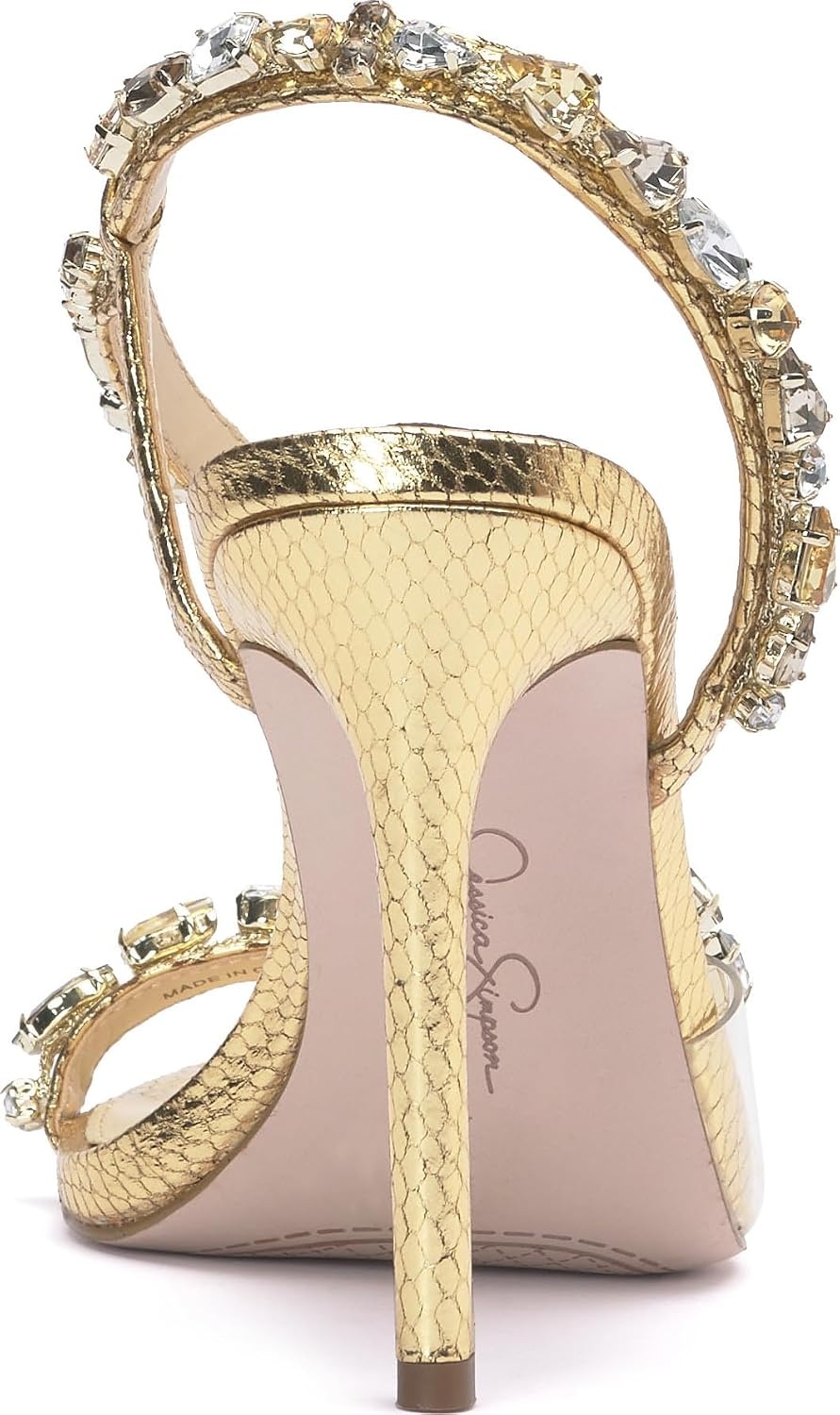 image:imageJessica Simpson Jaycin Embellished Heeled SandalsGoldClear