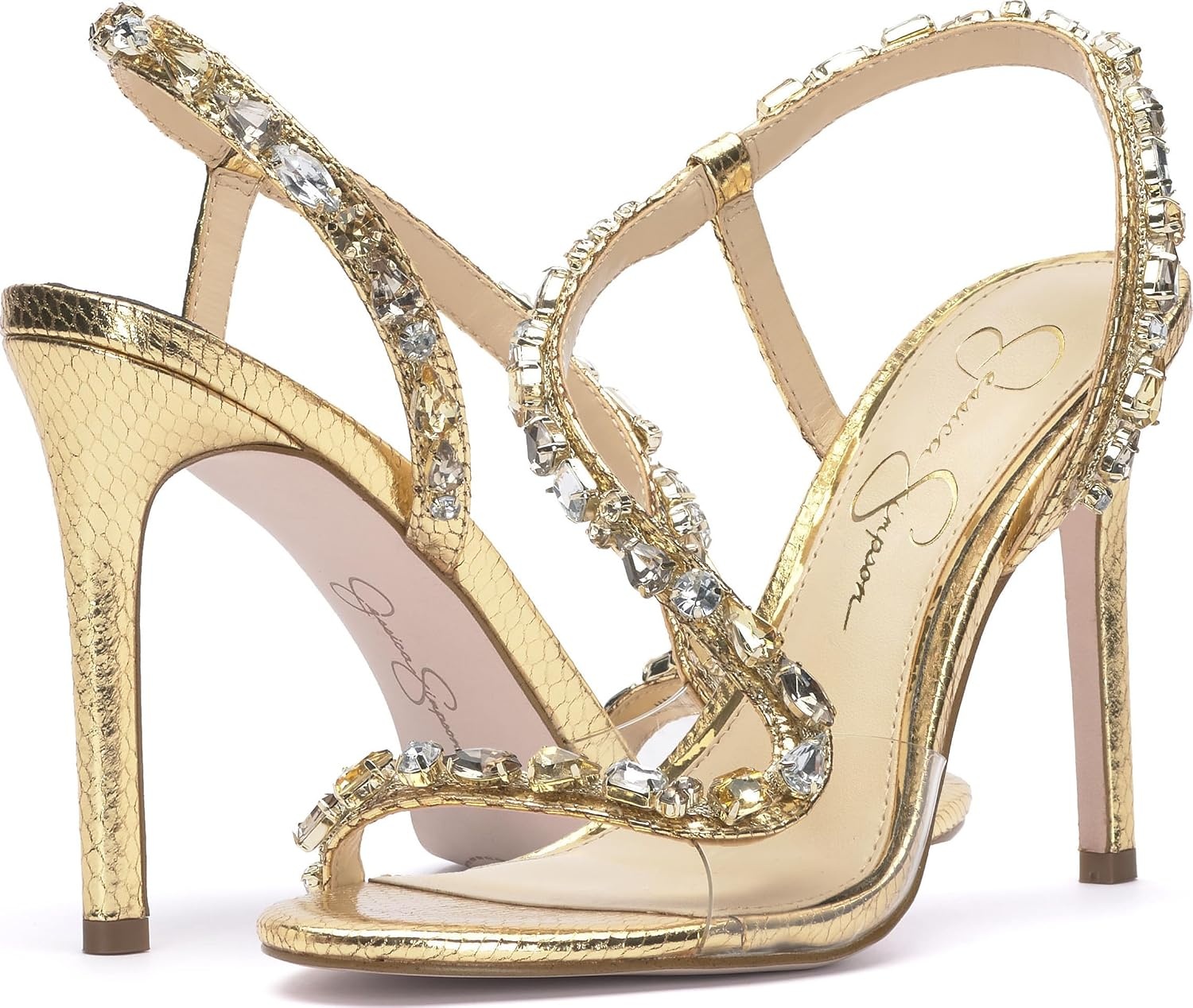 image:imageJessica Simpson Jaycin Embellished Heeled SandalsGoldClear