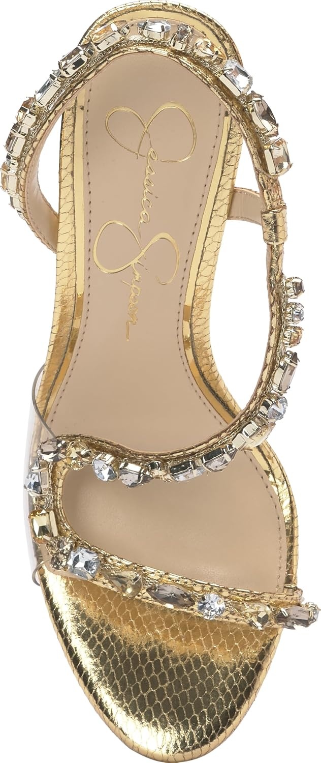 image:imageJessica Simpson Jaycin Embellished Heeled SandalsGoldClear