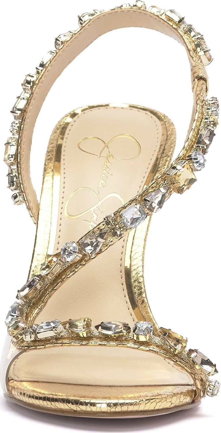image:imageJessica Simpson Jaycin Embellished Heeled SandalsGoldClear