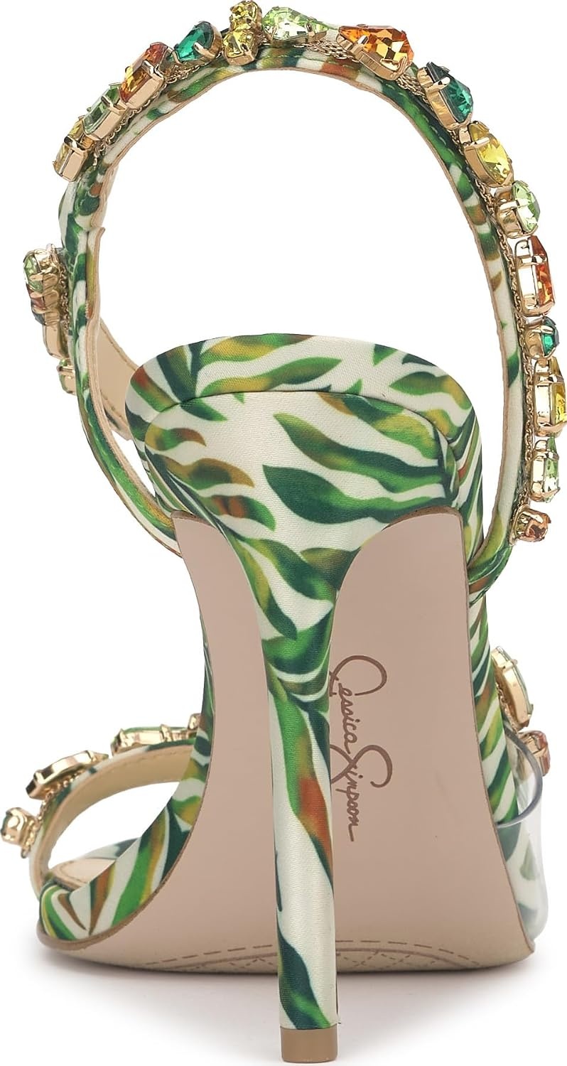 image:imageJessica Simpson Jaycin Embellished Heeled SandalsGreen Multi Jungle Jacquard