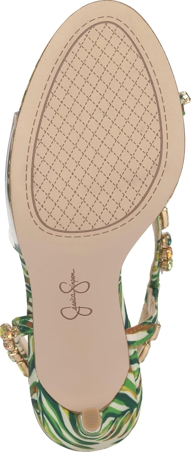 image:imageJessica Simpson Jaycin Embellished Heeled SandalsGreen Multi Jungle Jacquard