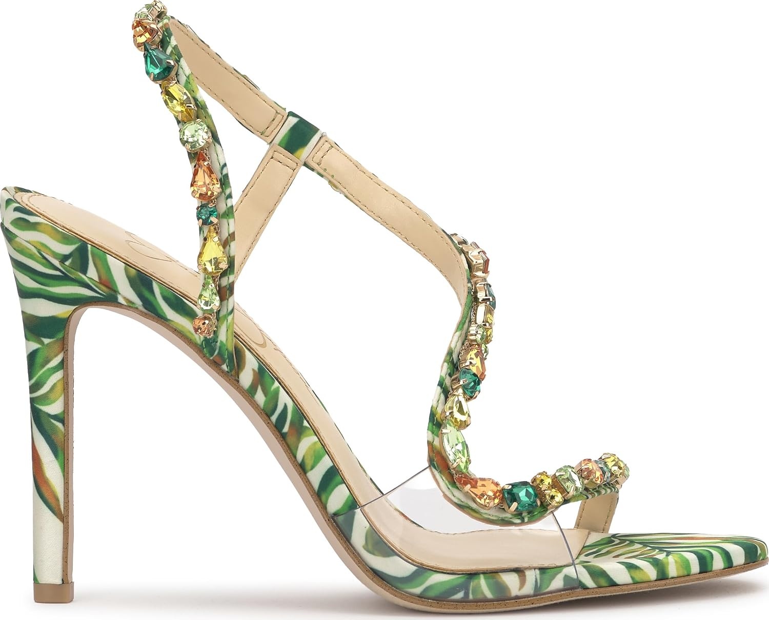 image:imageJessica Simpson Jaycin Embellished Heeled SandalsGreen Multi Jungle Jacquard