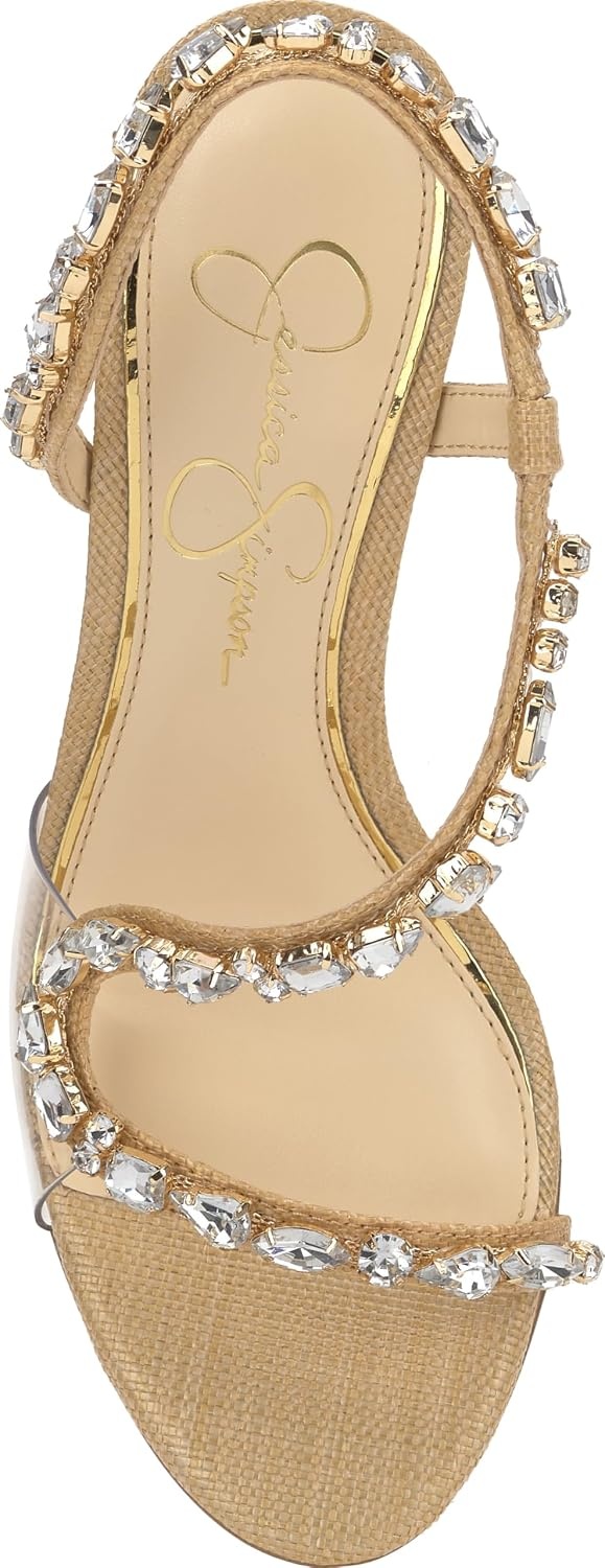 image:imageJessica Simpson Jaycin Embellished Heeled SandalsNatural Raffia