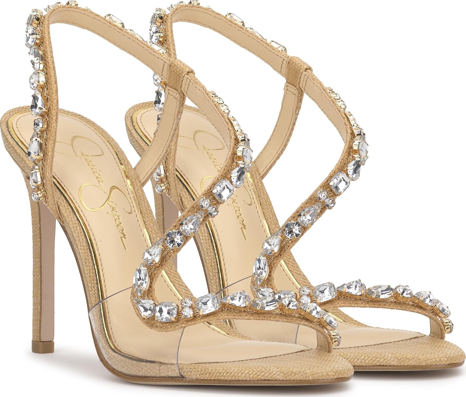 image:imageJessica Simpson Jaycin Embellished Heeled SandalsNatural Raffia