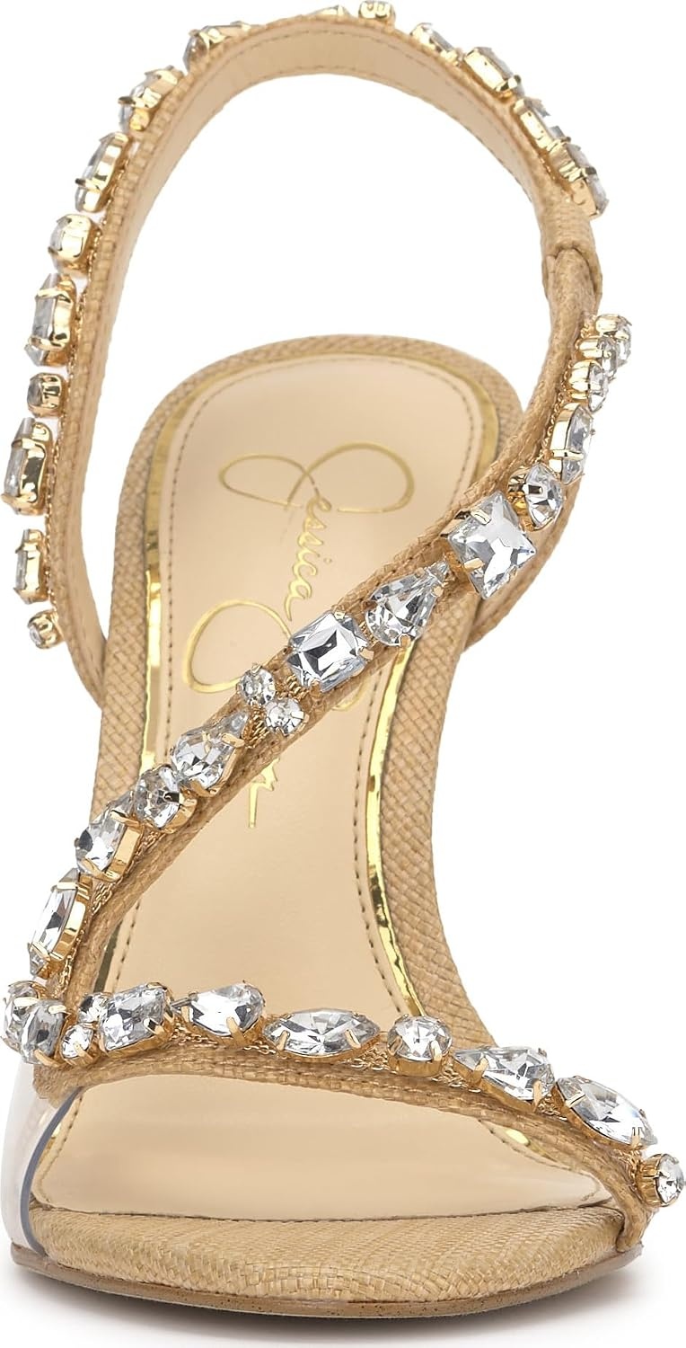 image:imageJessica Simpson Jaycin Embellished Heeled SandalsNatural Raffia