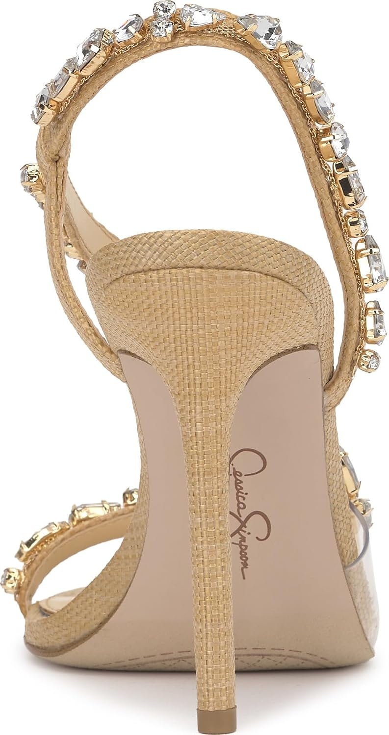 image:imageJessica Simpson Jaycin Embellished Heeled SandalsNatural Raffia