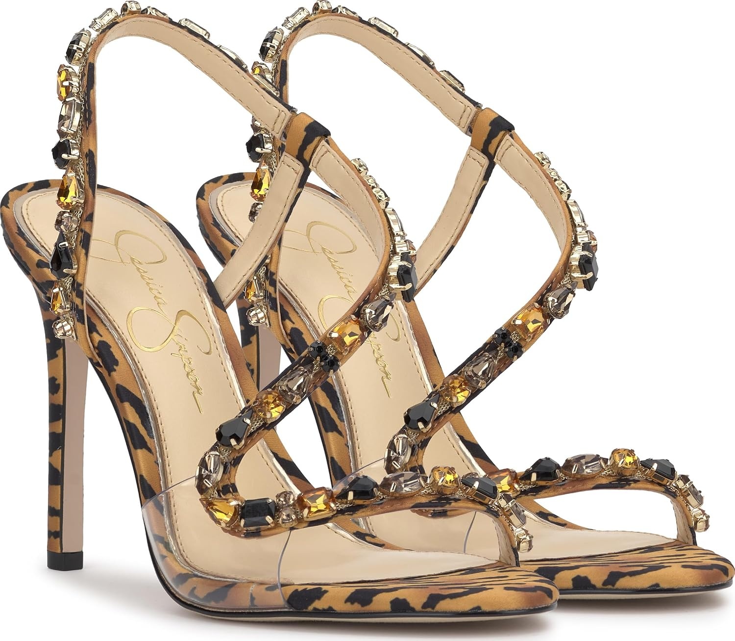 image:imageJessica Simpson Jaycin Embellished Heeled SandalsNatural Tiger Print