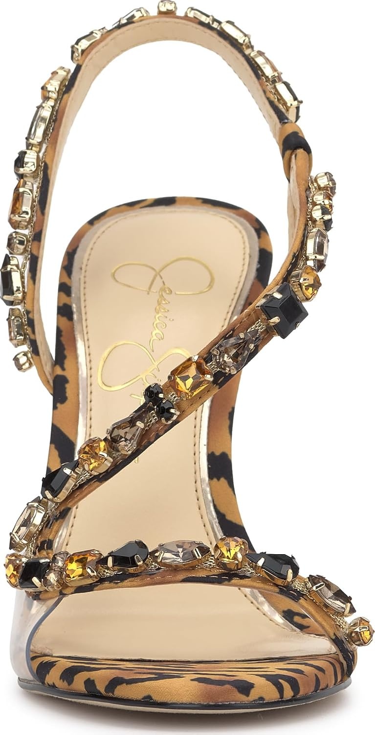 image:imageJessica Simpson Jaycin Embellished Heeled SandalsNatural Tiger Print
