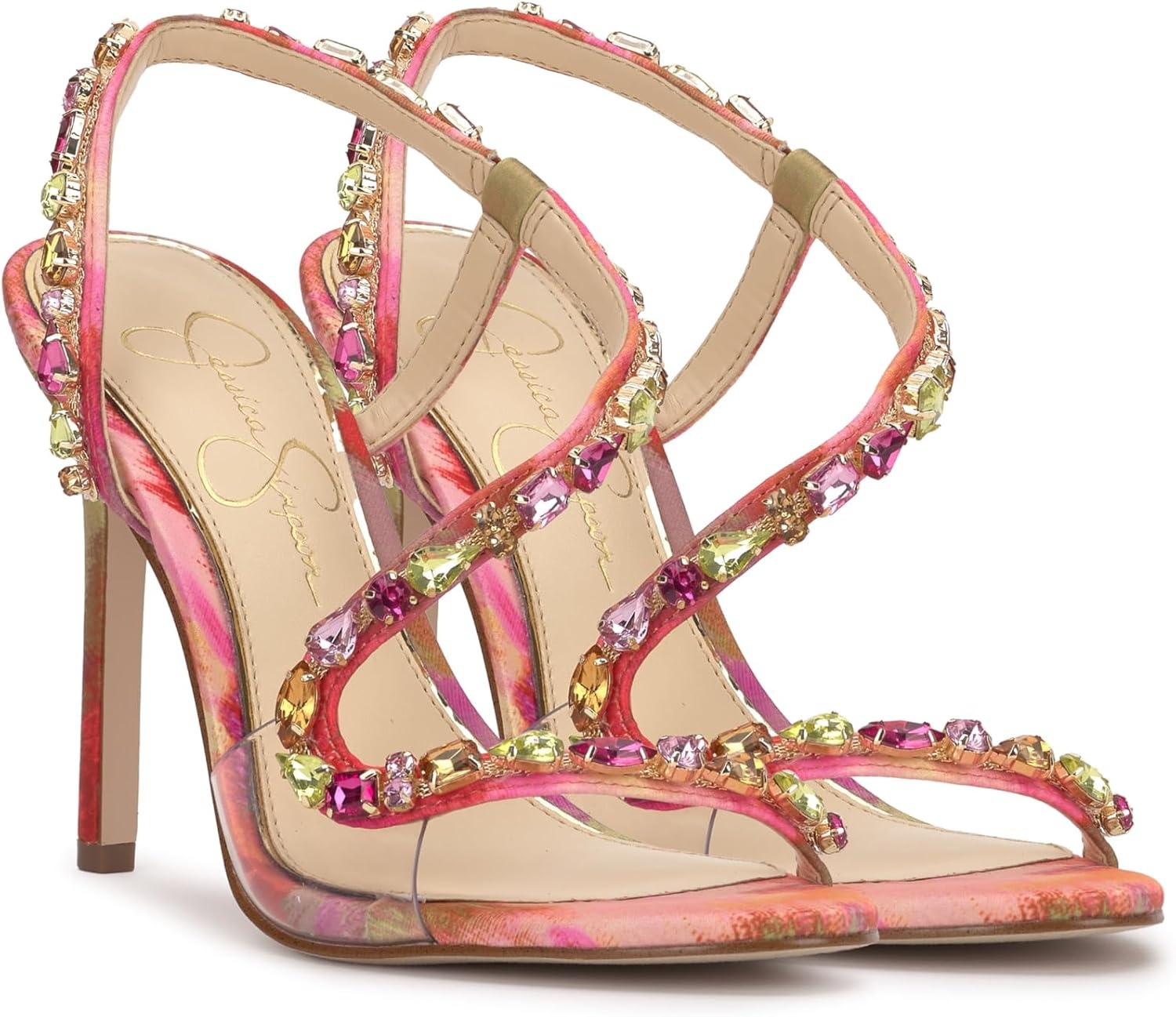 image:imageJessica Simpson Jaycin Embellished Heeled SandalsPink Red Combo