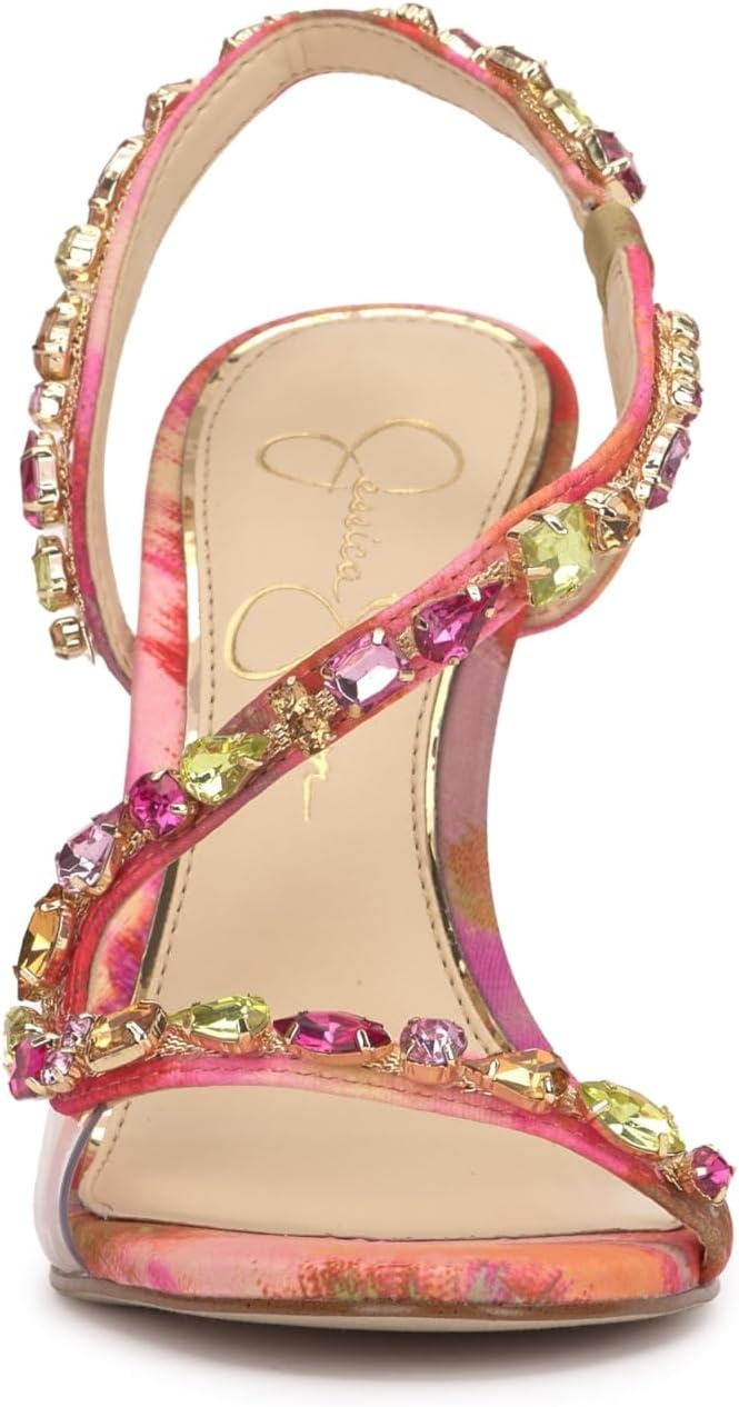 image:imageJessica Simpson Jaycin Embellished Heeled SandalsPink Red Combo