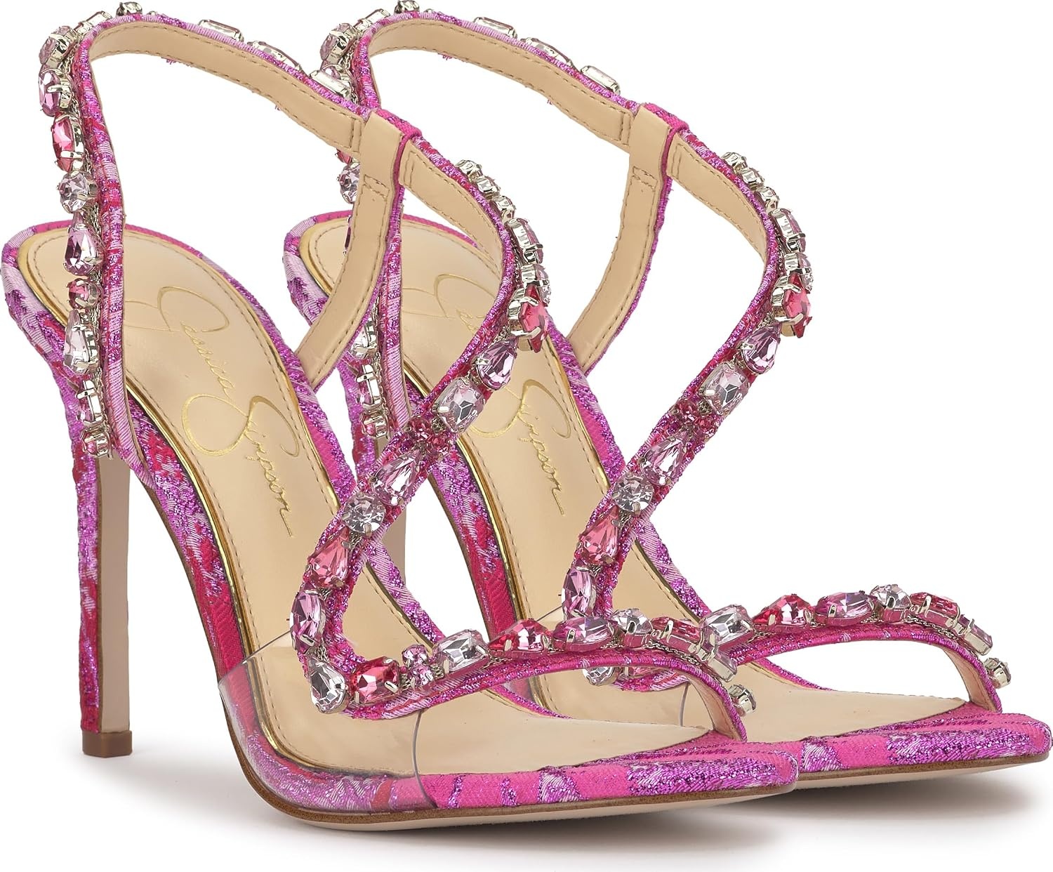 image:imageJessica Simpson Jaycin Embellished Heeled SandalsPinkRed Combo