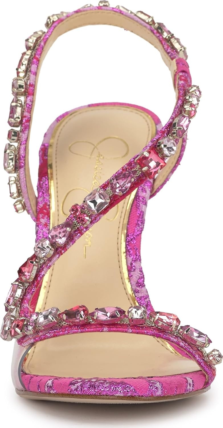 image:imageJessica Simpson Jaycin Embellished Heeled SandalsPinkRed Combo