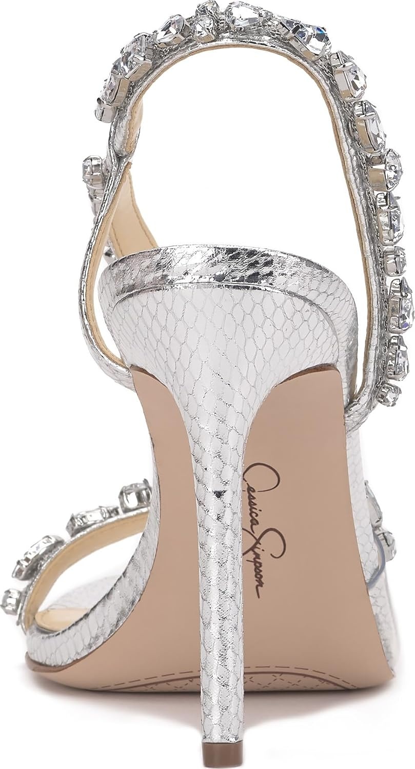 image:imageJessica Simpson Jaycin Embellished Heeled SandalsSilver Metallic Snake Print