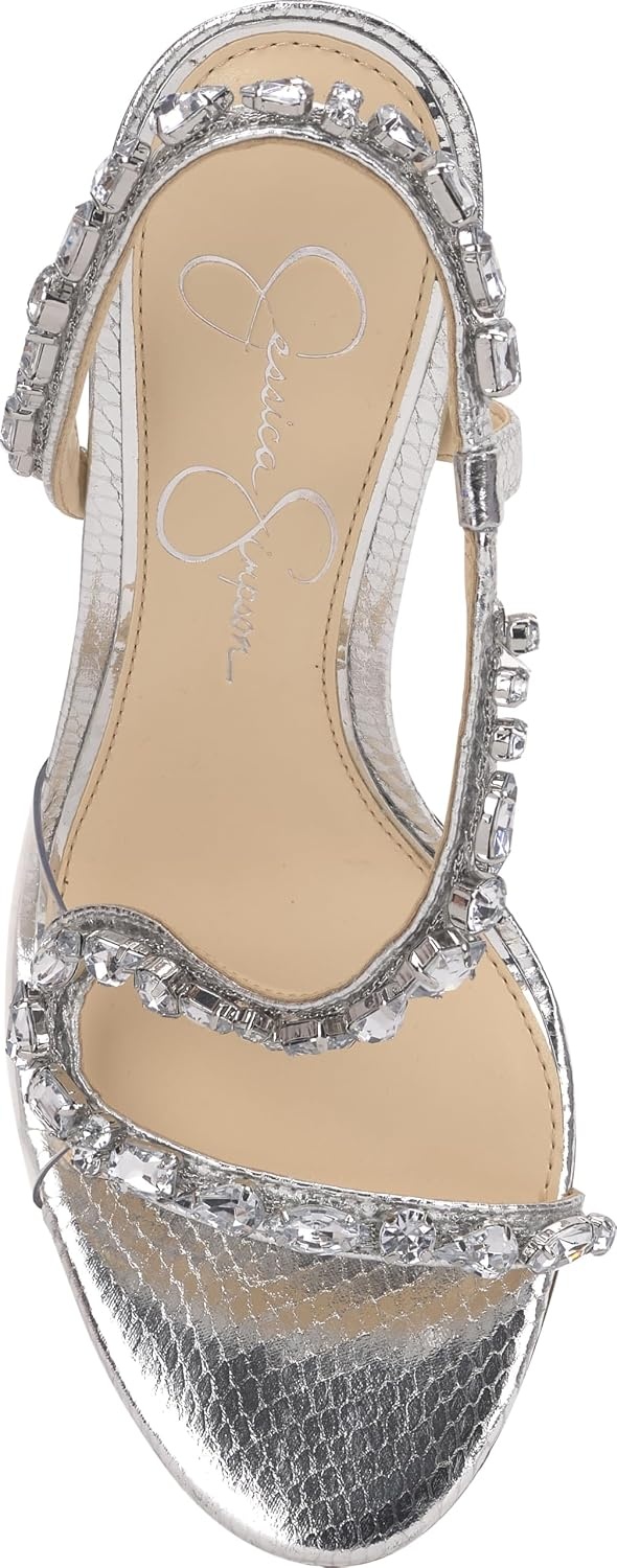 image:imageJessica Simpson Jaycin Embellished Heeled SandalsSilver Metallic Snake Print