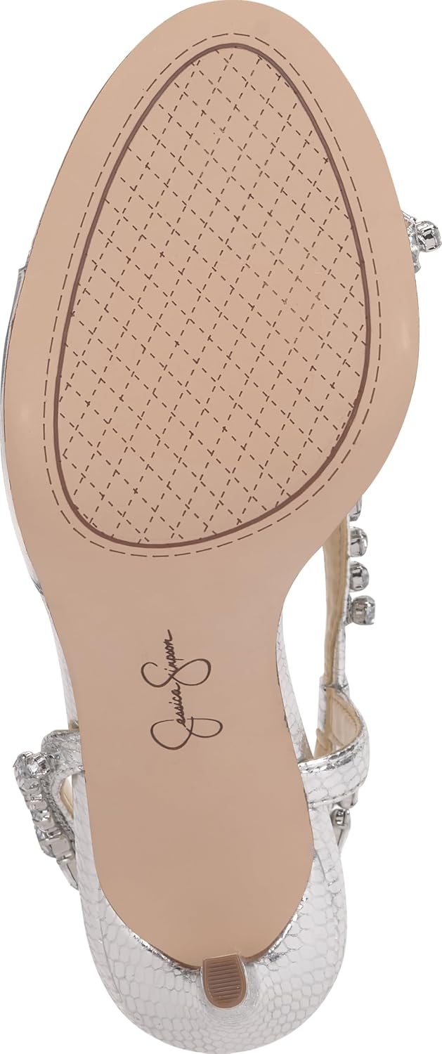 image:imageJessica Simpson Jaycin Embellished Heeled SandalsSilver Metallic Snake Print