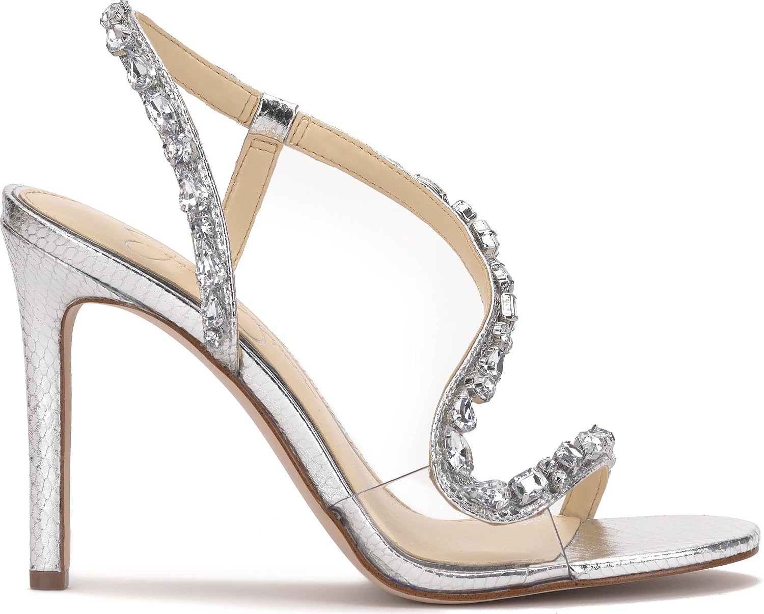 image:imageJessica Simpson Jaycin Embellished Heeled SandalsSilver Metallic Snake Print