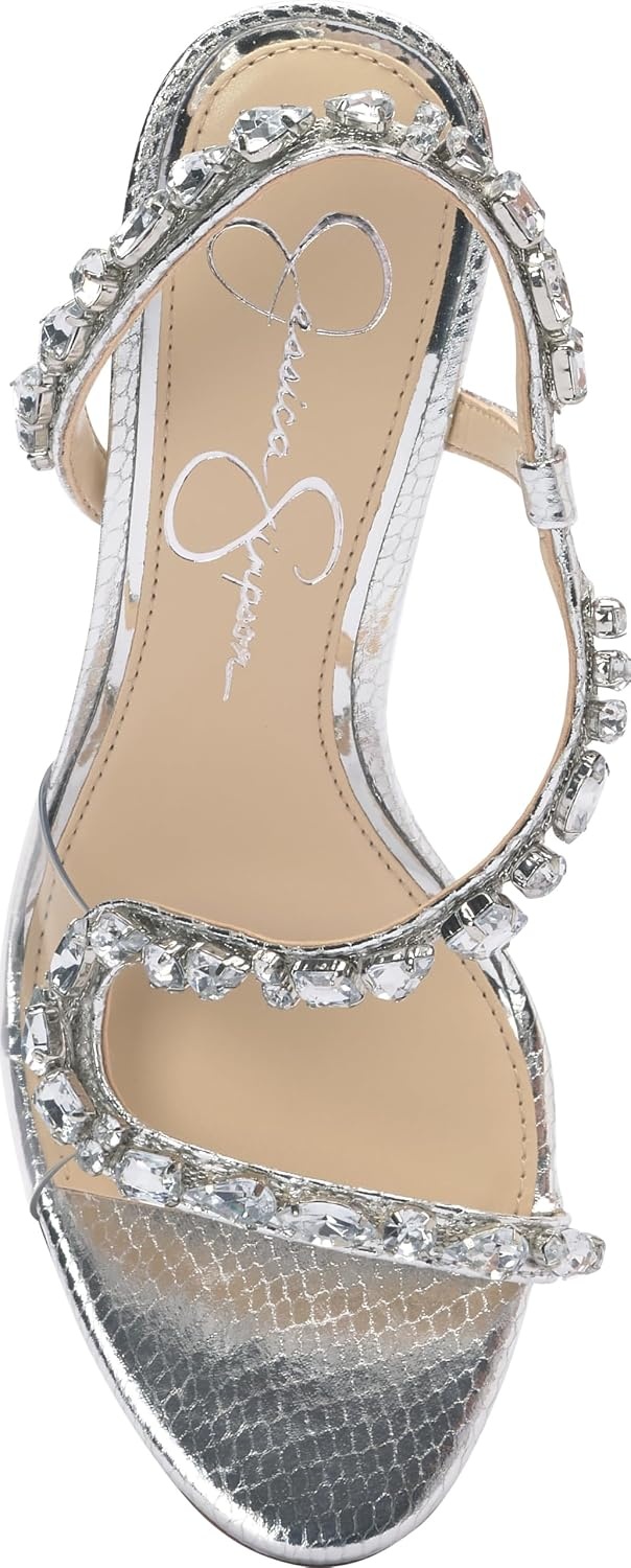 image:imageJessica Simpson Jaycin Embellished Heeled SandalsSilverClear