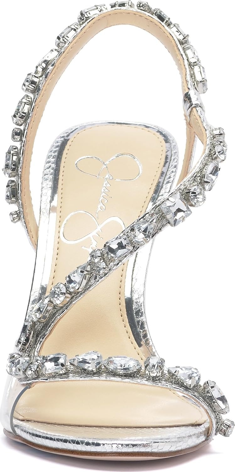 image:imageJessica Simpson Jaycin Embellished Heeled SandalsSilverClear