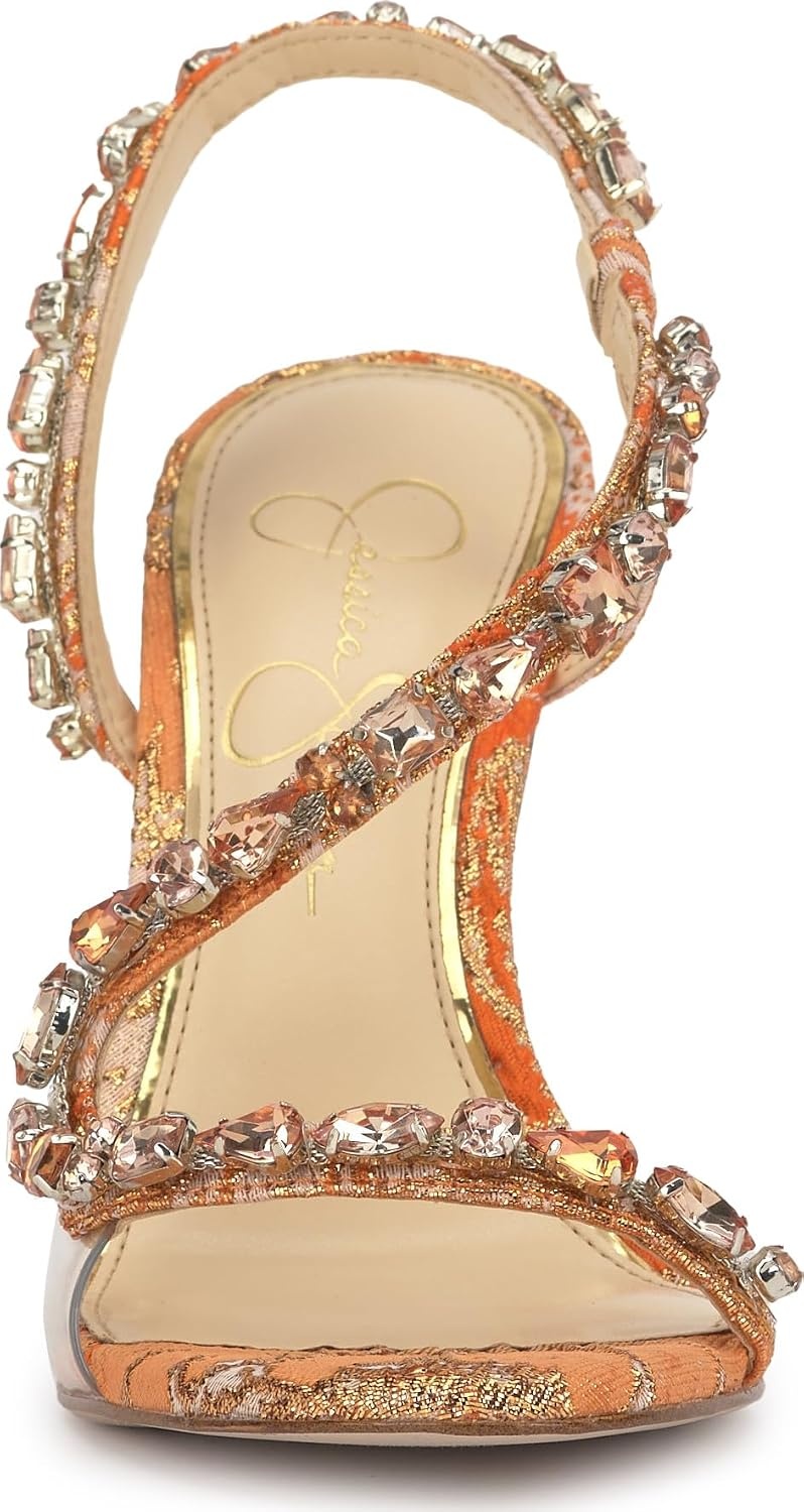 image:imageJessica Simpson Jaycin Embellished Heeled SandalsTangerine Combo