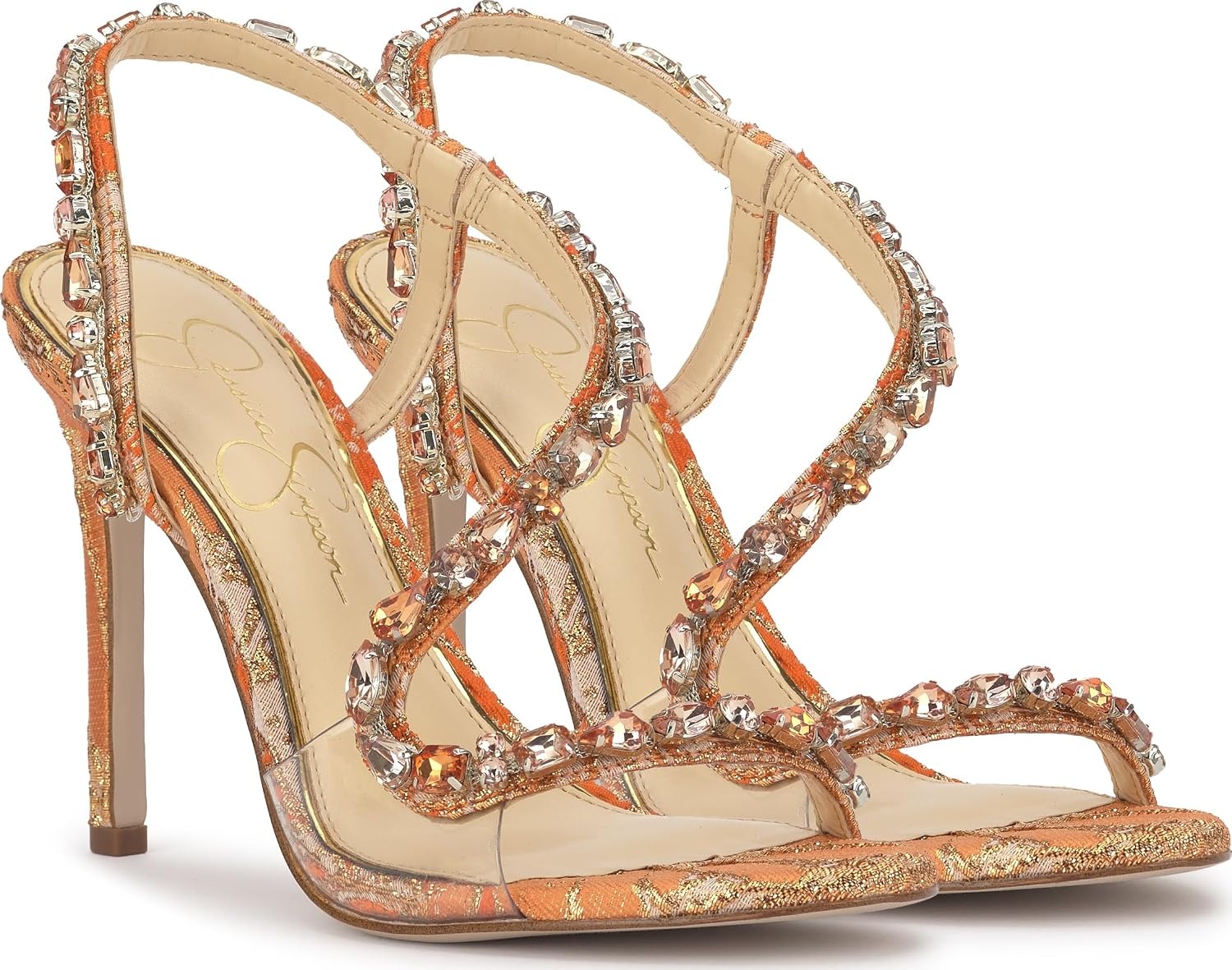 image:imageJessica Simpson Jaycin Embellished Heeled SandalsTangerine Combo