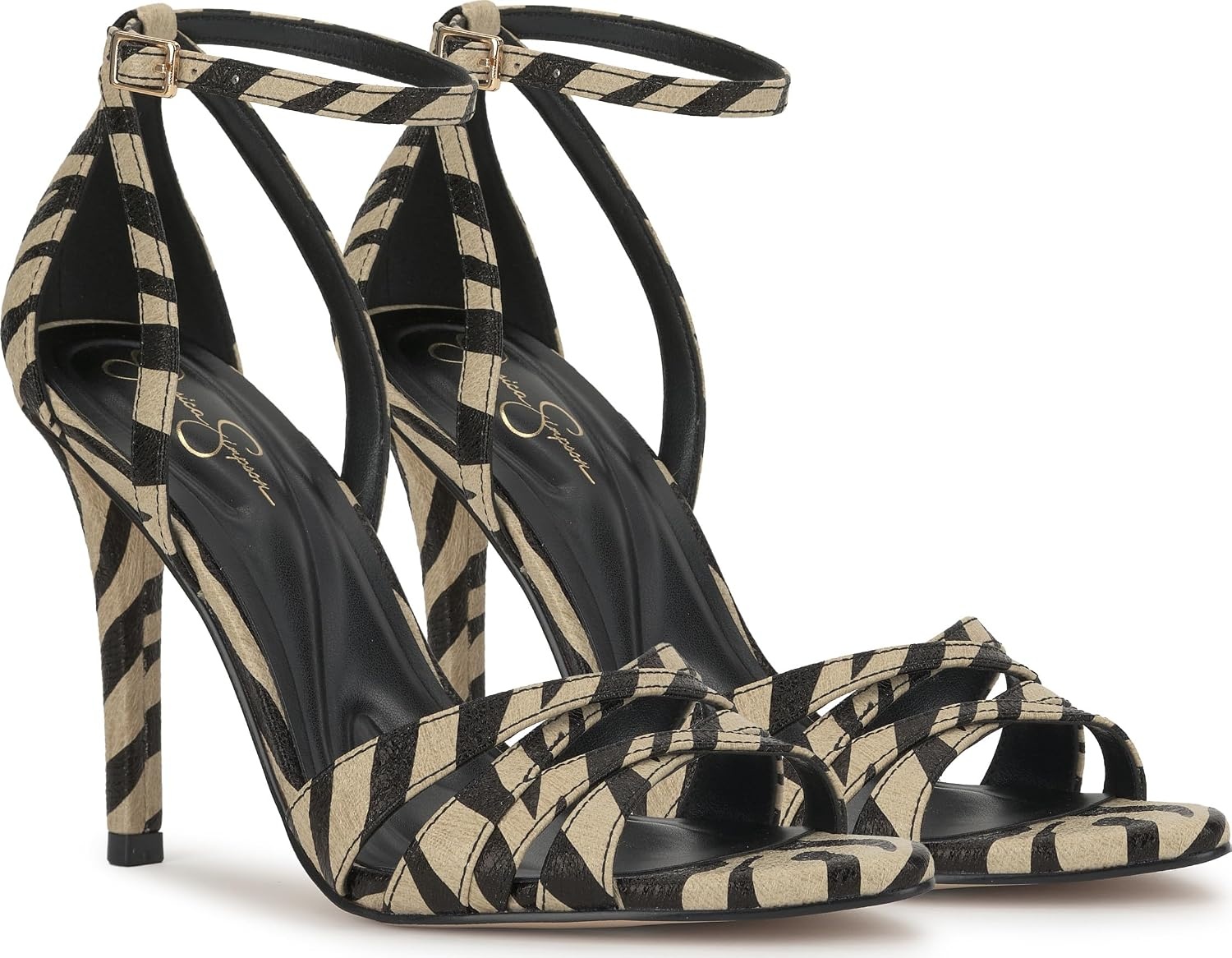 image:imageJessica Simpson Womens Calisa Strappy High Heel SandalBone Combo Crackled Shimmer Zebra