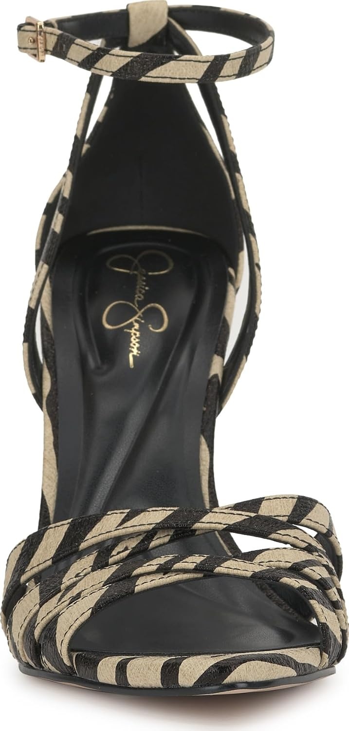 image:imageJessica Simpson Womens Calisa Strappy High Heel SandalBone Combo Crackled Shimmer Zebra