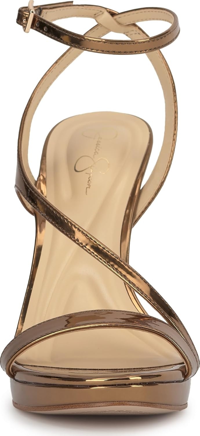 image:imageJessica Simpson Womens Dixia Ankle Strap Heeled SandalsBronze Mirror Metallic