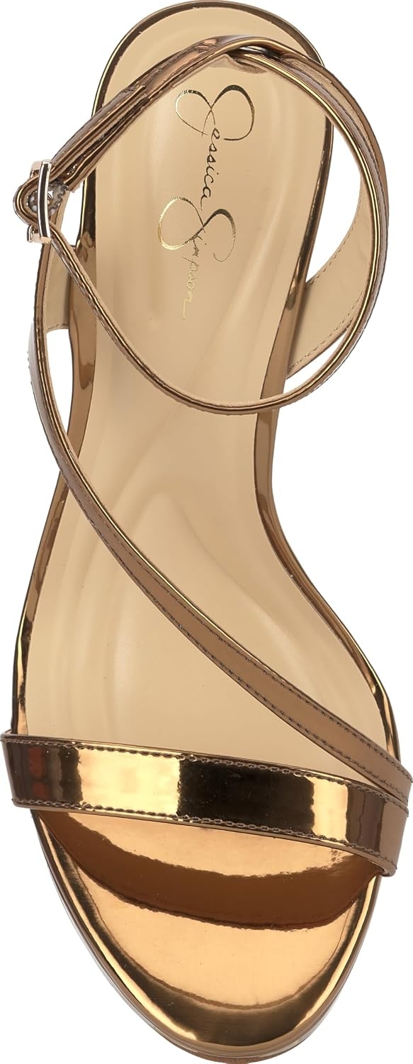 image:imageJessica Simpson Womens Dixia Ankle Strap Heeled SandalsBronze Mirror Metallic