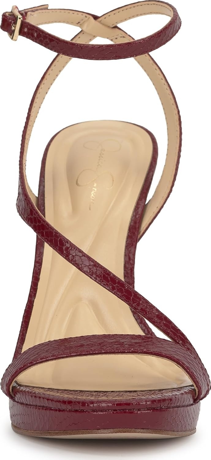image:imageJessica Simpson Womens Dixia Ankle Strap Heeled SandalsChili Pepper Glazed Snake