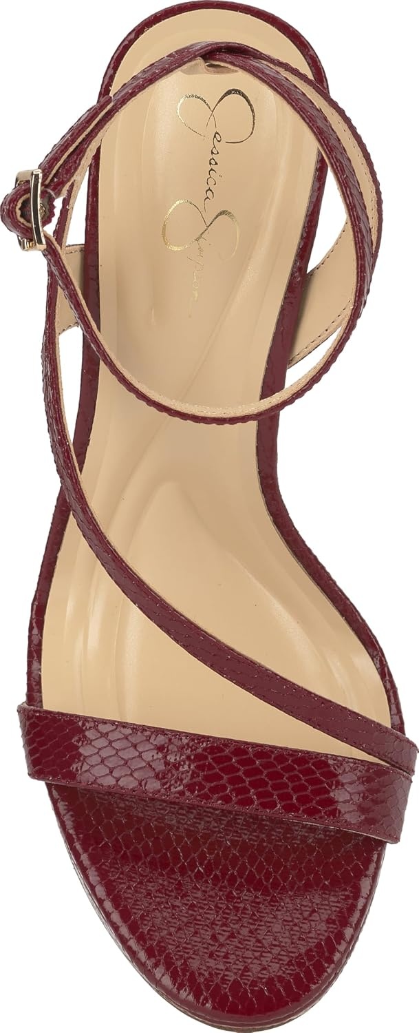 image:imageJessica Simpson Womens Dixia Ankle Strap Heeled SandalsChili Pepper Glazed Snake