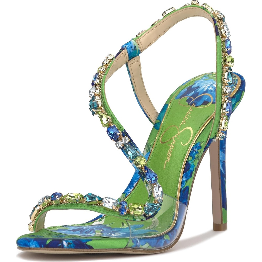 image:imageJessica Simpson Jaycin Embellished Heeled SandalsBlue Green Combo