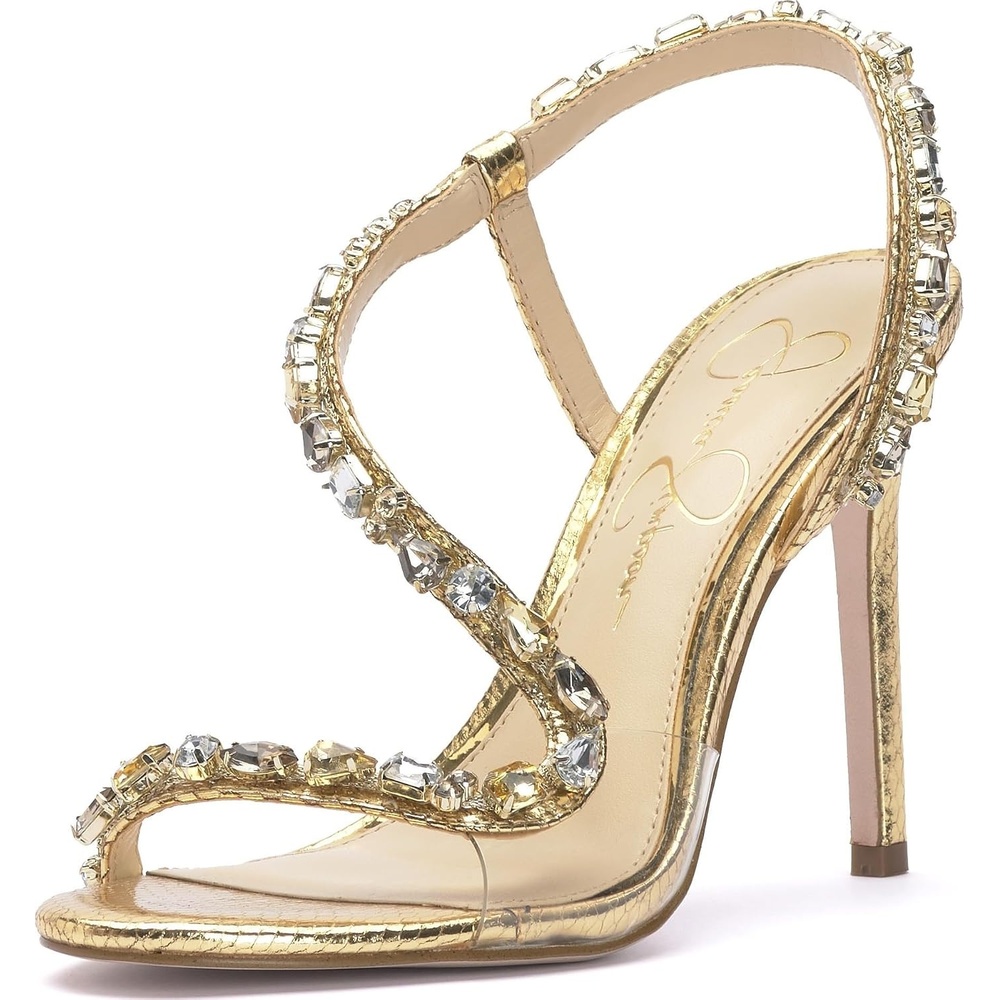 image:imageJessica Simpson Jaycin Embellished Heeled SandalsGoldClear