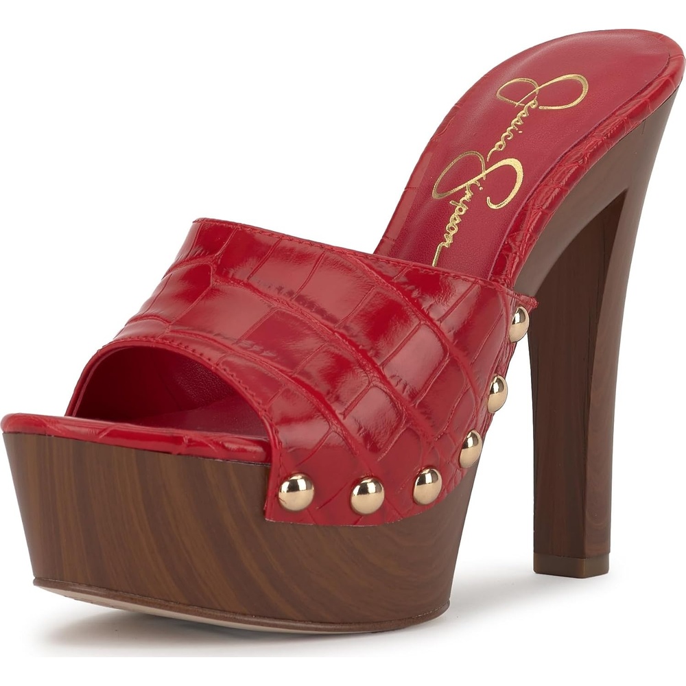 image:imageJessica Simpson Womens Cynlia Studded Platform SandalRed Muse Gator Lux
