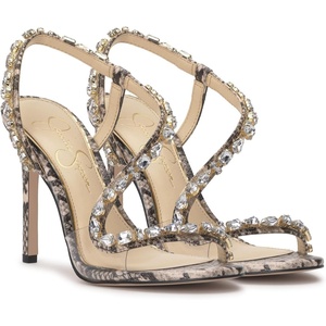 Jessica Simpson Jaycin Embellished Heeled Sandals(Black/White)