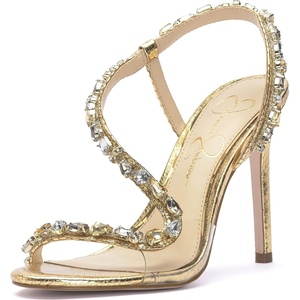 Jessica Simpson Jaycin Embellished Heeled Sandals(Gold/Clear)