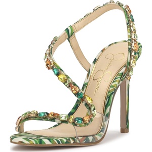 Jessica Simpson Jaycin Embellished Heeled Sandals(Green Multi Jungle Jacquard)