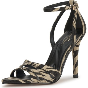 Jessica Simpson Women’s Calisa Strappy High Heel Sandal(Bone Combo Crackled Shimmer Zebra)