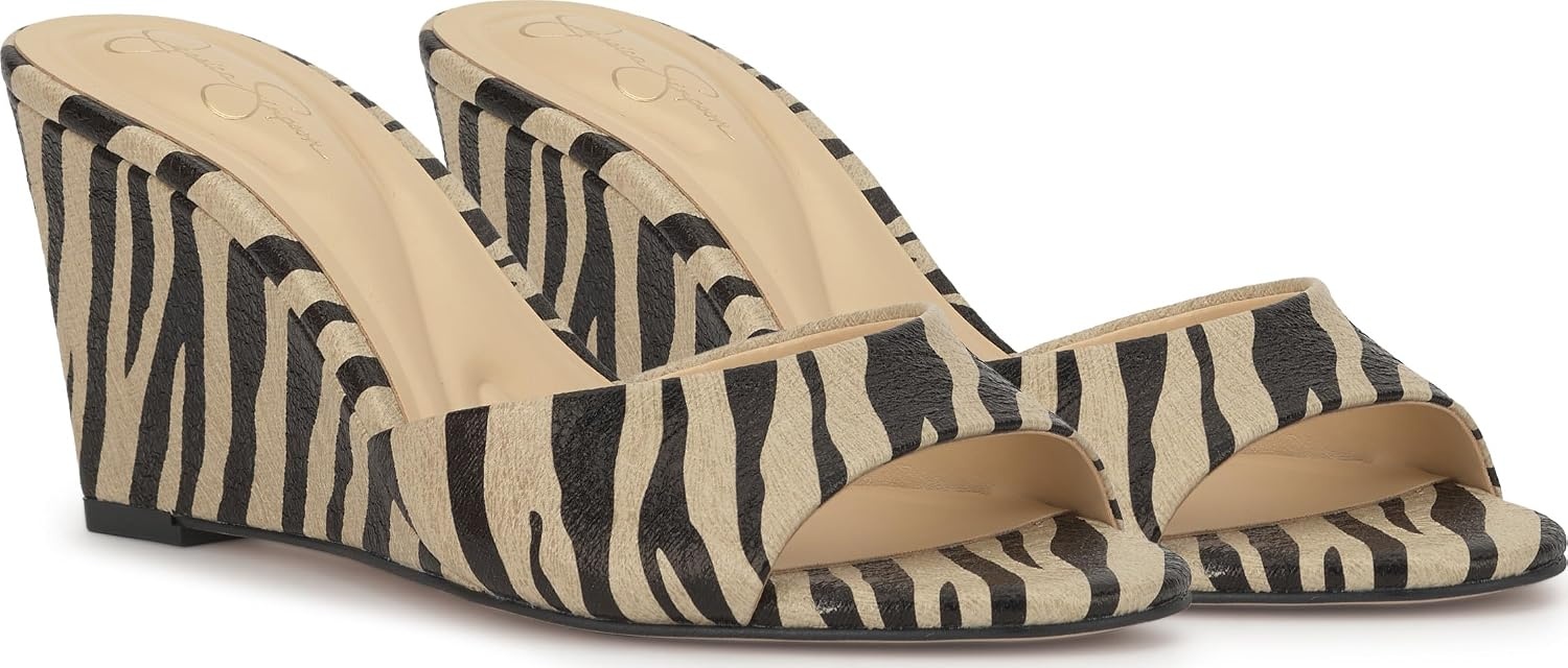 image:imageJessica Simpson Womens Bolir Wedge SandalBone Combo Crackled Shimmer Zebra