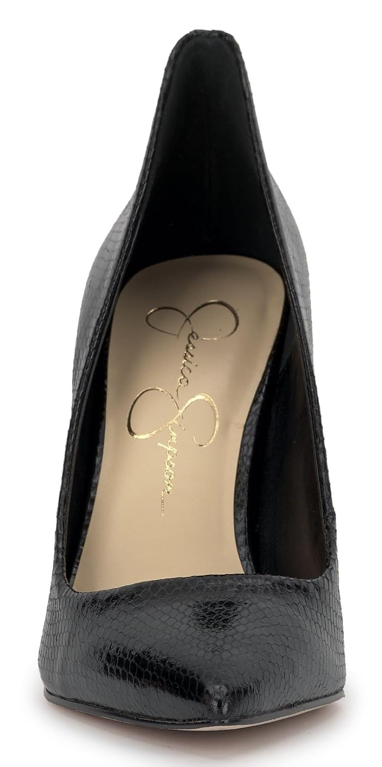 image:imageJessica Simpson Womens Cambredge Pointed Toe Pump Dress Black 75BlackMetallic Snake