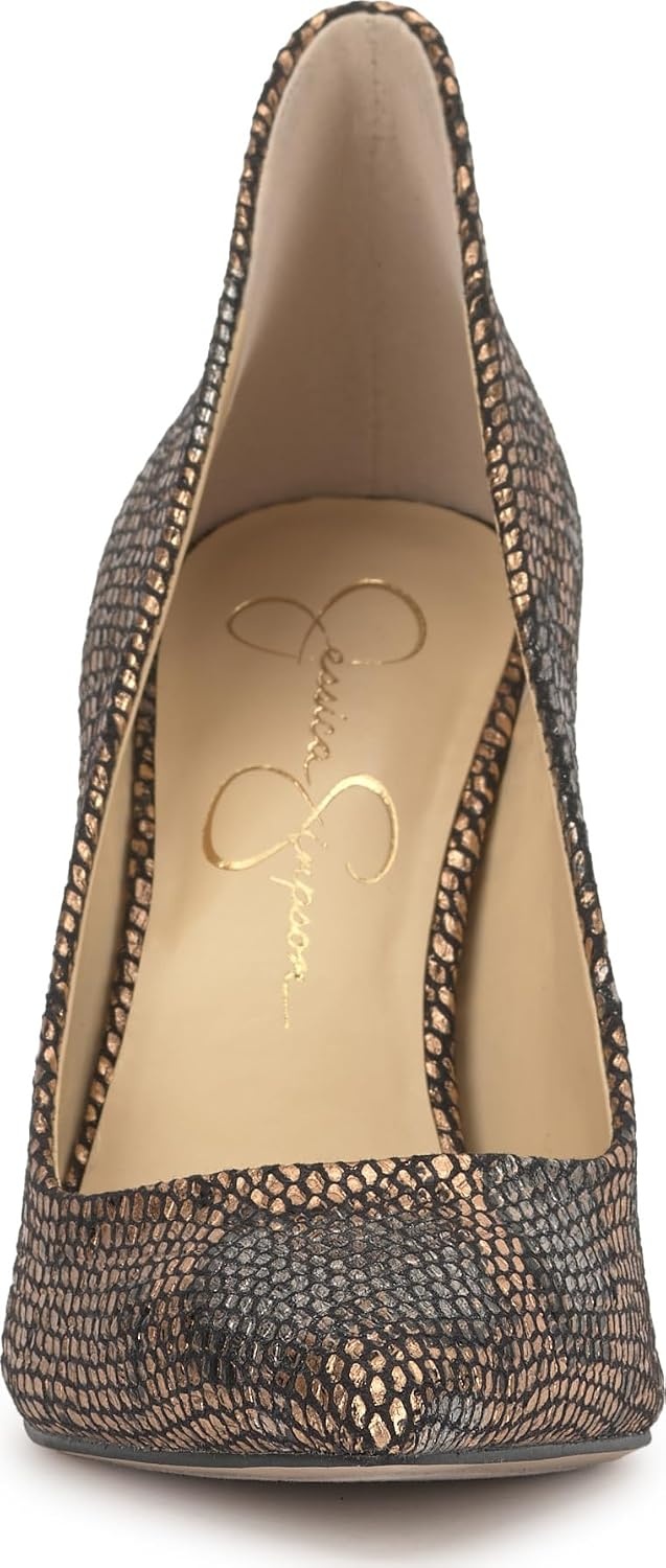 image:imageJessica Simpson Womens Cambredge Pointed Toe Pump Dress Black 75Bronze Saphira Snake Print