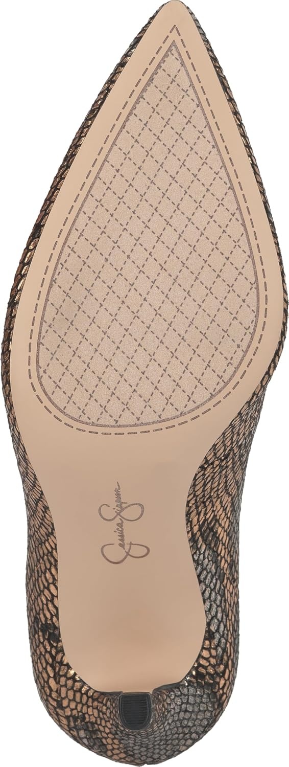 image:imageJessica Simpson Womens Cambredge Pointed Toe Pump Dress Black 75Bronze Saphira Snake Print
