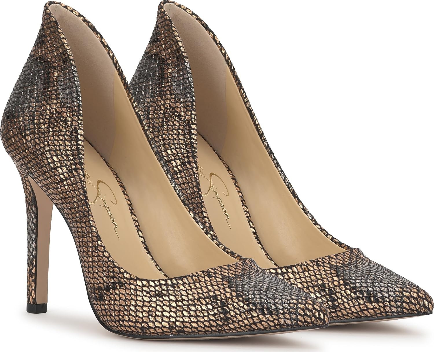 image:imageJessica Simpson Womens Cambredge Pointed Toe Pump Dress Black 75Bronze Saphira Snake Print