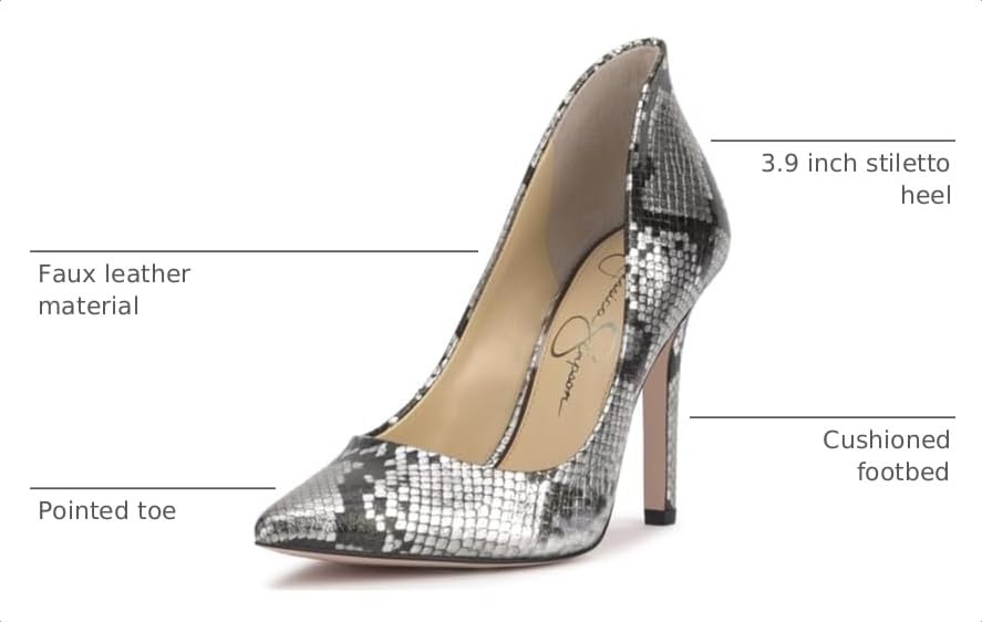 image:imageJessica Simpson Womens Cambredge Pointed Toe Pump Dress Black 75Chrome Metallic Snake
