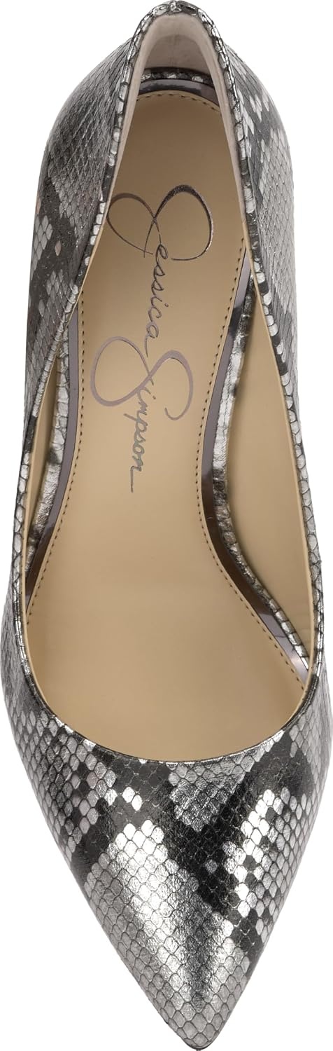 image:imageJessica Simpson Womens Cambredge Pointed Toe Pump Dress Black 75Chrome Metallic Snake