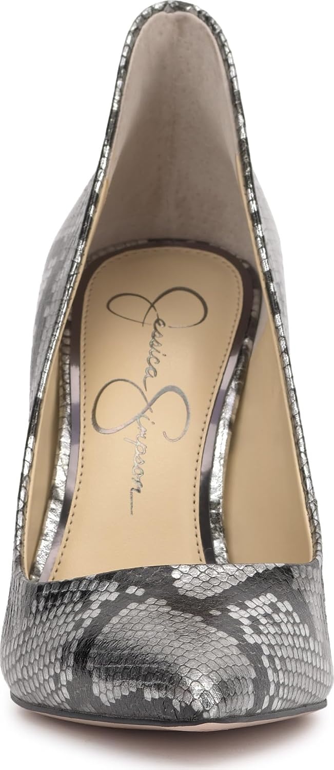 image:imageJessica Simpson Womens Cambredge Pointed Toe Pump Dress Black 75Chrome Metallic Snake