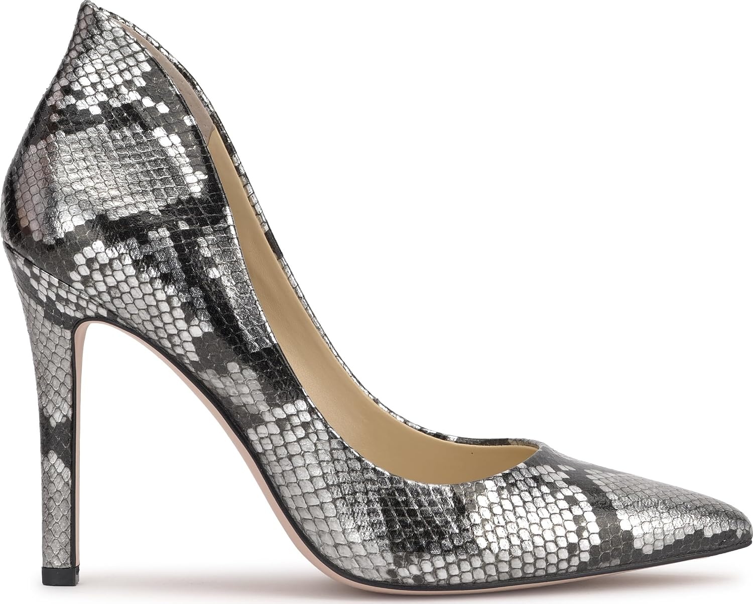 image:imageJessica Simpson Womens Cambredge Pointed Toe Pump Dress Black 75Chrome Metallic Snake