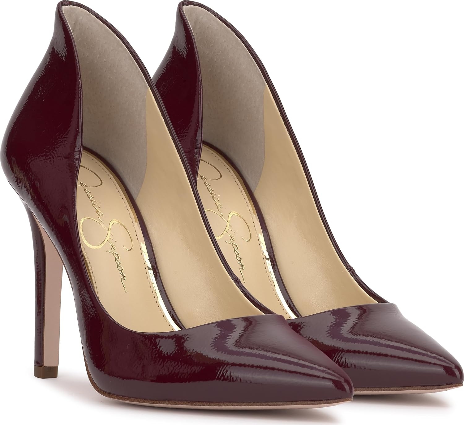 image:imageJessica Simpson Womens Cambredge Pointed Toe Pump Dress Black 75Dark Cherry Crinkle Patent