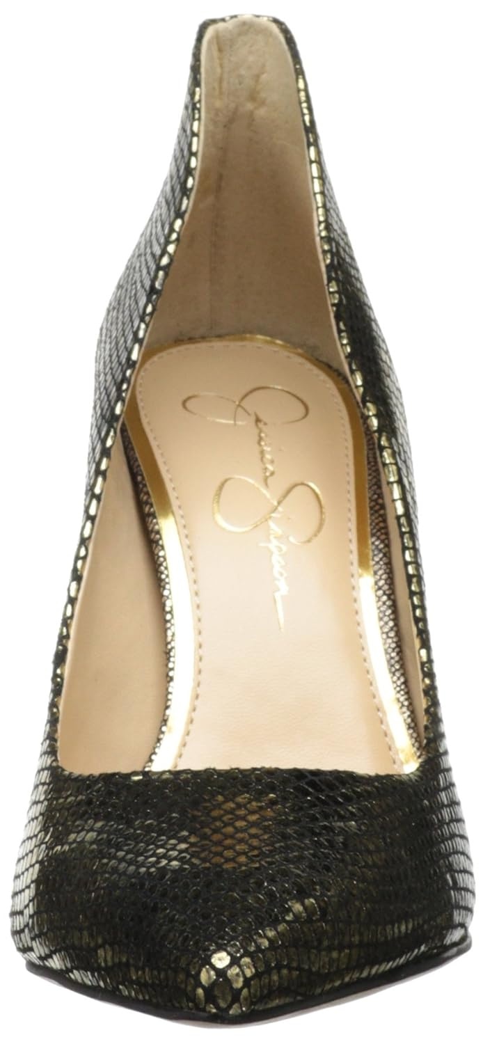 image:imageJessica Simpson Womens Cambredge Pointed Toe Pump Dress Black 75Exotic Gold