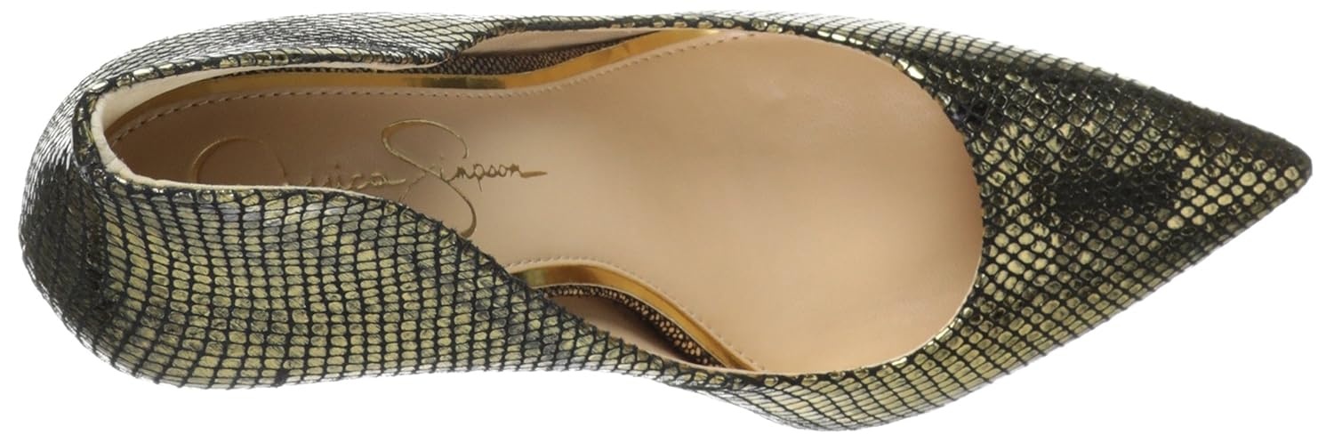 image:imageJessica Simpson Womens Cambredge Pointed Toe Pump Dress Black 75Exotic Gold